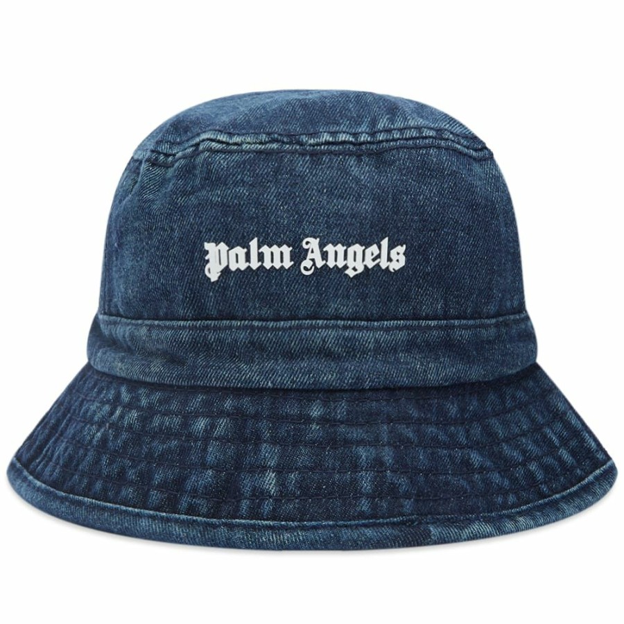 Bucket Hats * | Palm Angels Denim Logo Bucket Hat