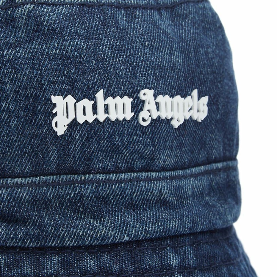 Bucket Hats * | Palm Angels Denim Logo Bucket Hat