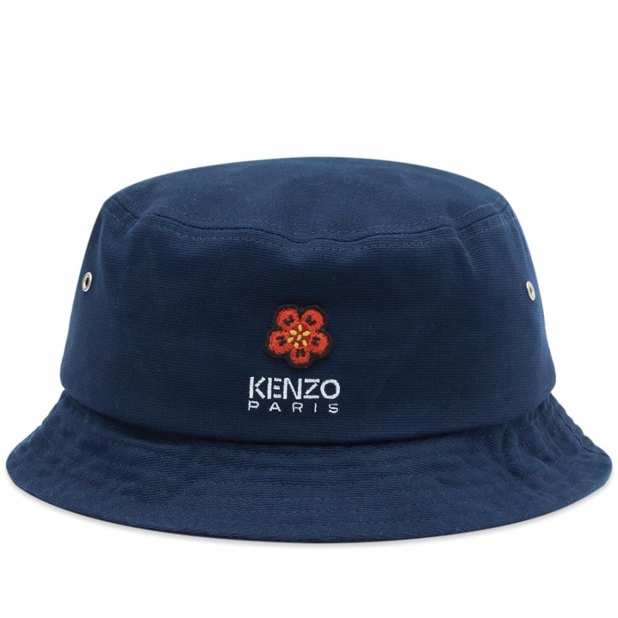 Bucket Hats * | Kenzo Denim Logo Bucket Hat